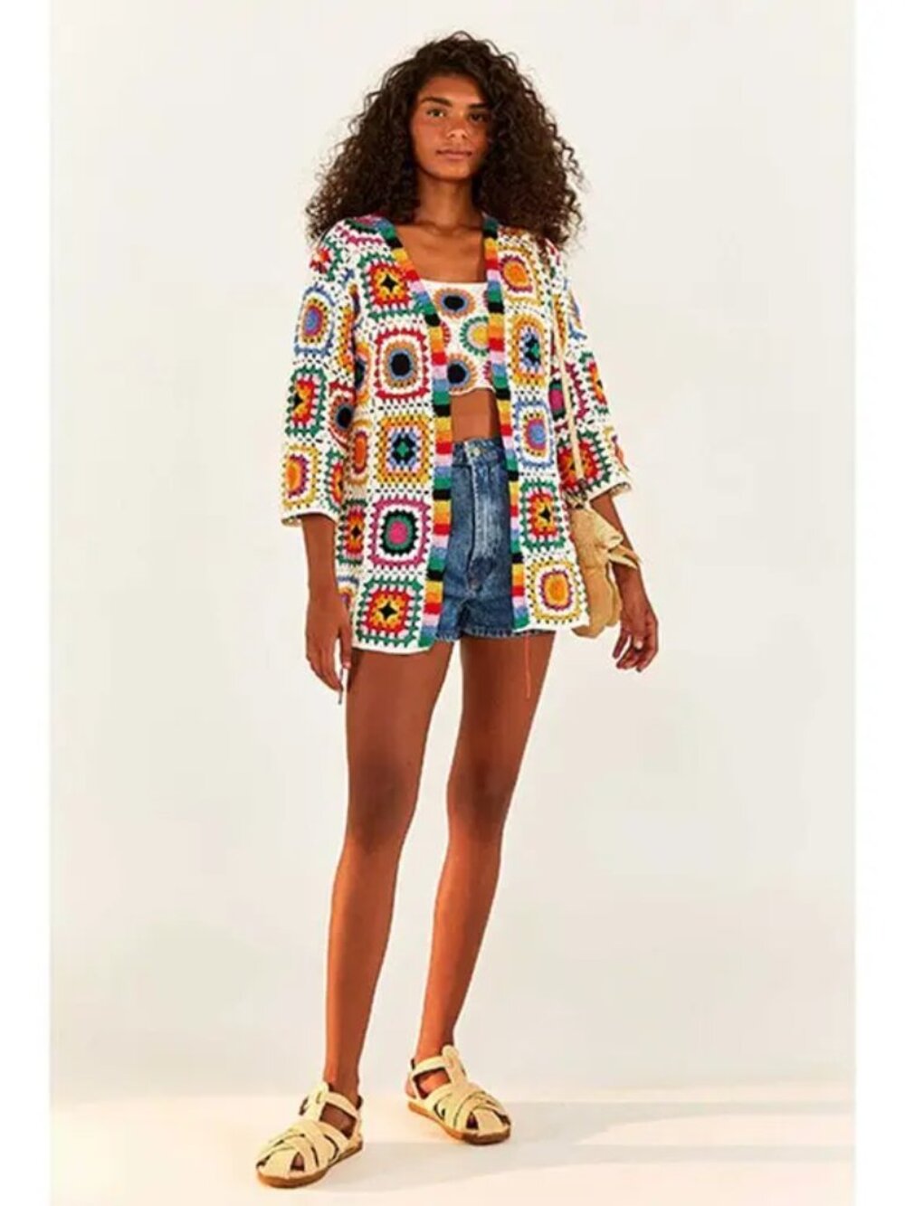 FARM Rio Rainbow Fun Crochet Kimono Cardigan, Size SMALL, NWT